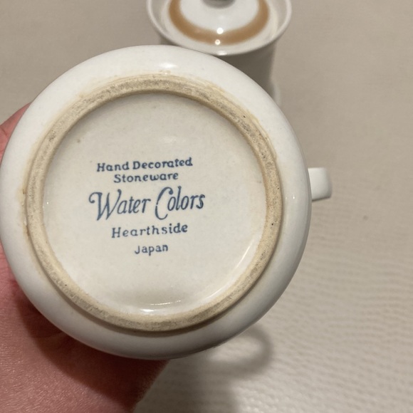 Japan vintage Hand Decorated Stoneware WaterColors Hearthside Creamer Sugar Set - Picture 4 of 11